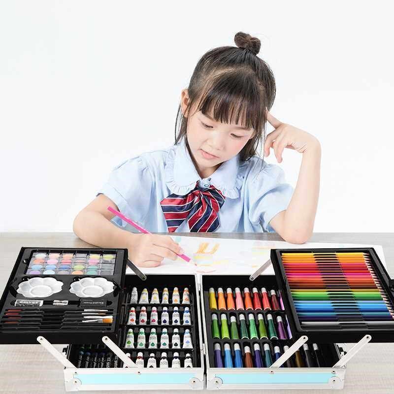 145件套儿童蜡笔水彩笔绘画工具套装可水洗双层铝盒Y小学生美术生