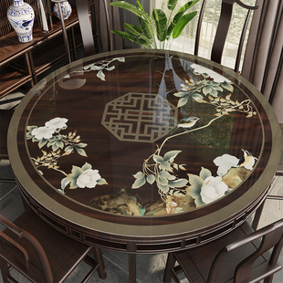 中式镂空软玻璃圆桌垫双层圆桌桌布实木家用酒店圆形餐桌垫保护垫