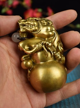 全铜实心招财貔貅葫芦财富随身把玩手把件可做闲章书房写字台摆件