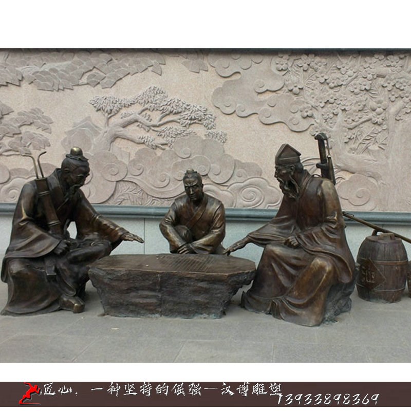 下棋人物雕d塑定做玻璃钢仿铜雕塑古代对弈人物雕塑大型公园景观