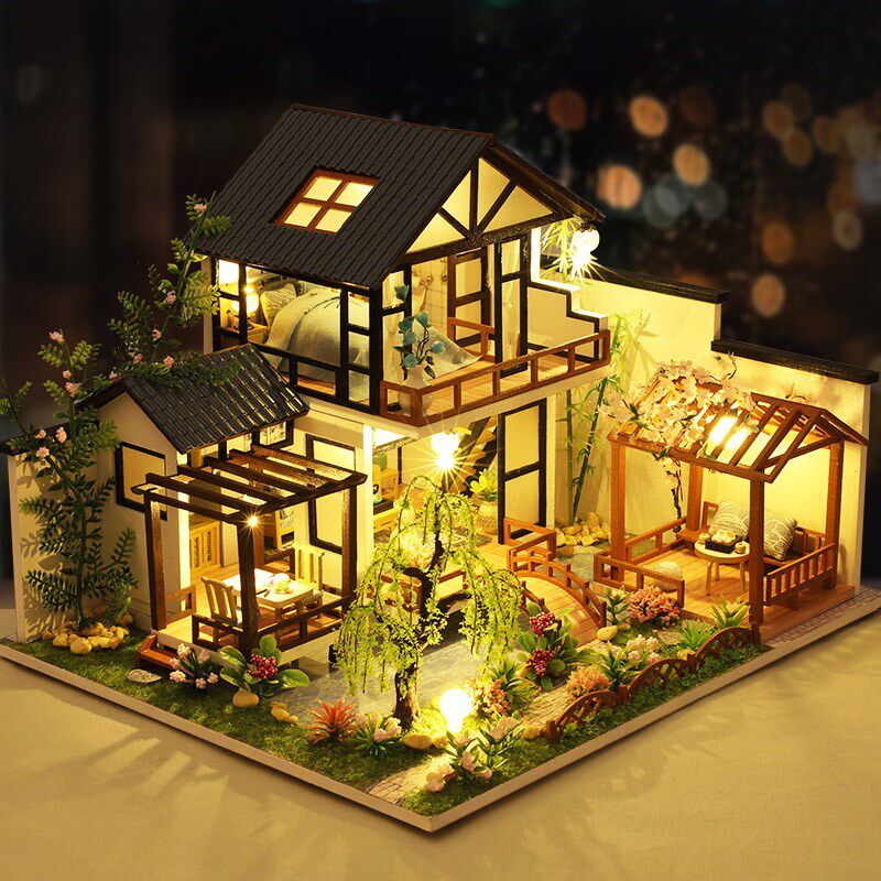 diy手工小屋模型屋阁楼大别墅制作中国风建筑古都望月小房子礼物