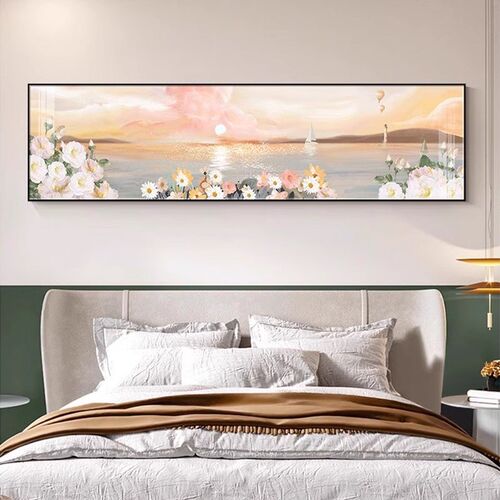 卧室装饰画小清新主卧床头挂画现代简约房间风景花卉简约壁画横版