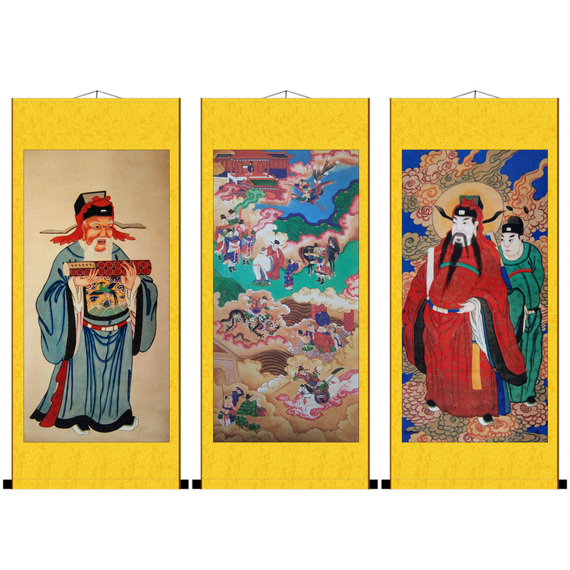 四值功曹神像挂画土地爷画像城隍爷水陆画道场装饰丝绸卷轴画包邮