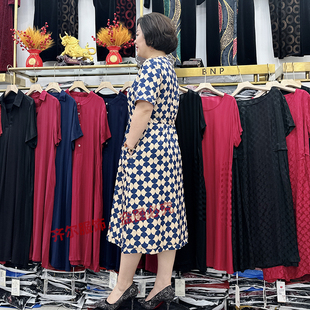 显瘦气质中老年裙子大码 短袖 高端胖妈妈真丝连衣裙新款 两面穿夏装