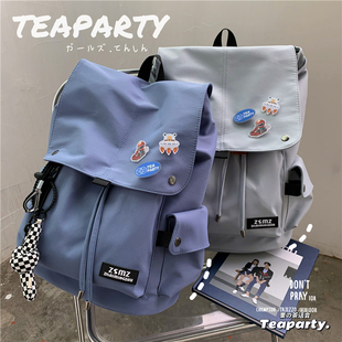 韩国ins简约大容量双肩包女 大学生小众设计感背包男高中学生书包