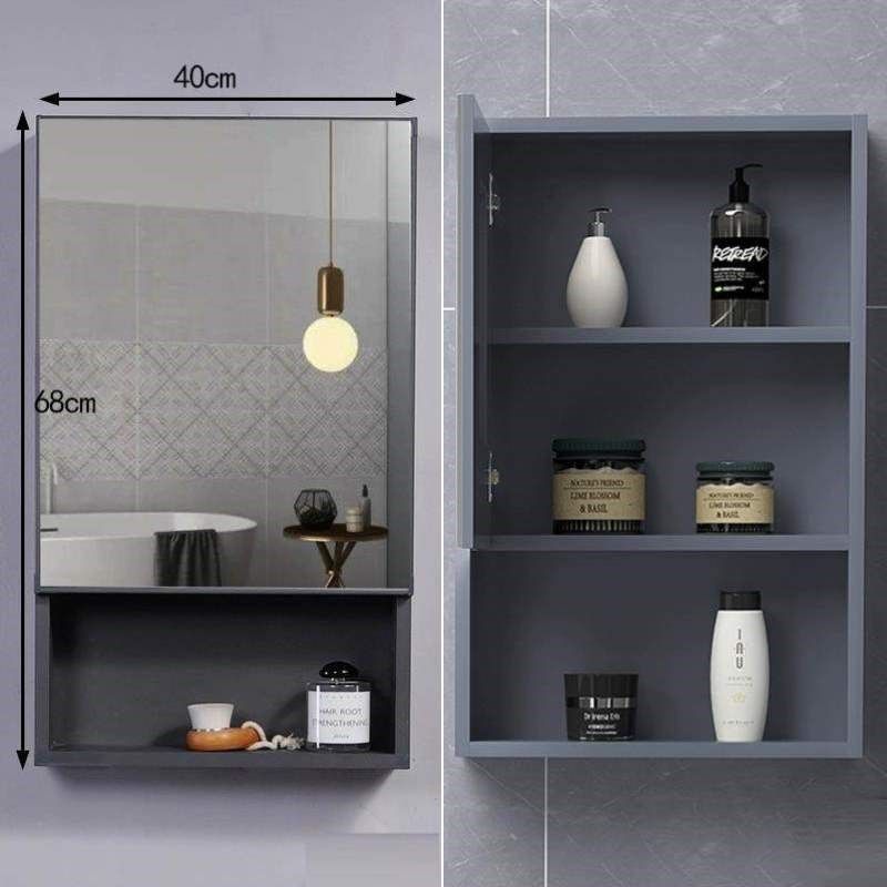 现代简约卫生间镜箱小户型实木防水浴室浴室镜阳台镜柜智能风奶油