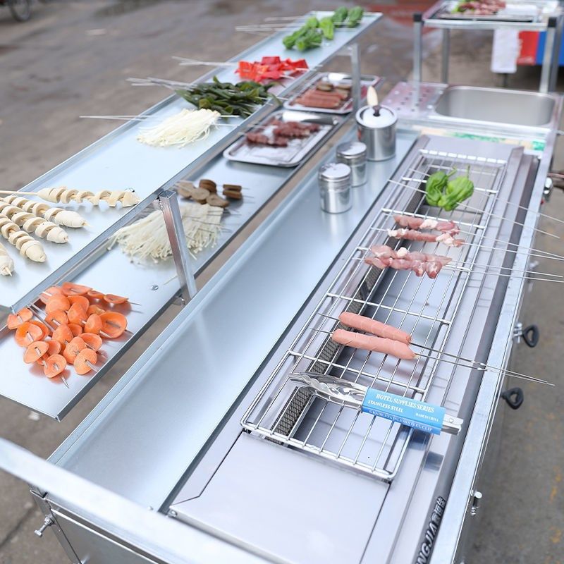 2025新款燃气烧烤炉商用摆摊 夜市无烟烧烤车移动羊肉串烧烤炉煤