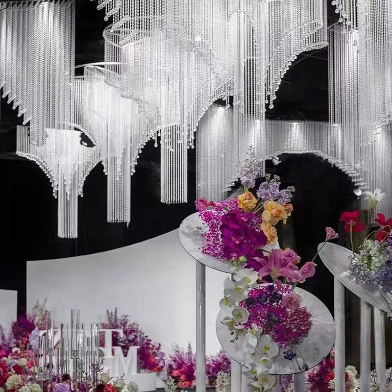 婚礼堂水晶吊顶装饰仿水晶亚克力珠帘婚庆路引挂件弧形舞台装饰帘