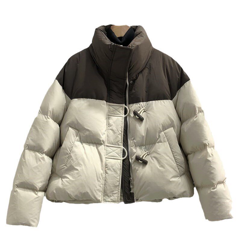 韩国高级感时尚撞色l短款羽绒棉袄女2024年冬季新款小个子面包服