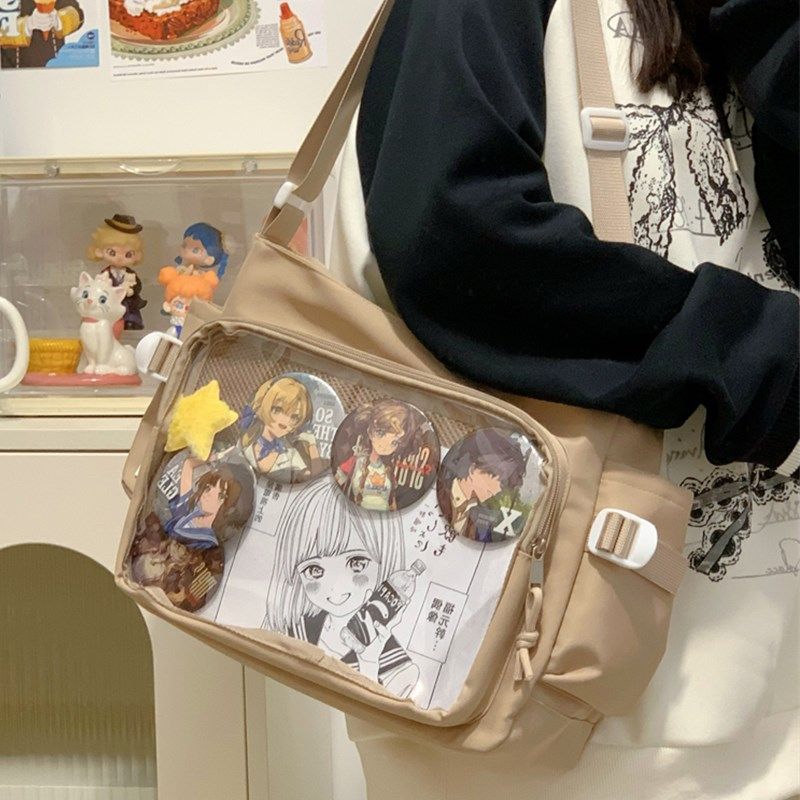 学院风斜挎痛包吧唧娃包百搭简约大容量邮差包女生透明单肩包学生,箱包皮具/热销女包/男包,痛包,淘宝优惠券,粉丝福利购,淘宝优惠卷