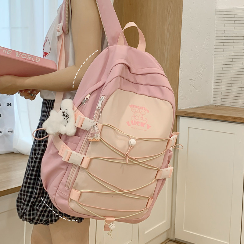 书包女大学生温柔百搭轻便短x途旅游背包女高中生电脑包上课双肩