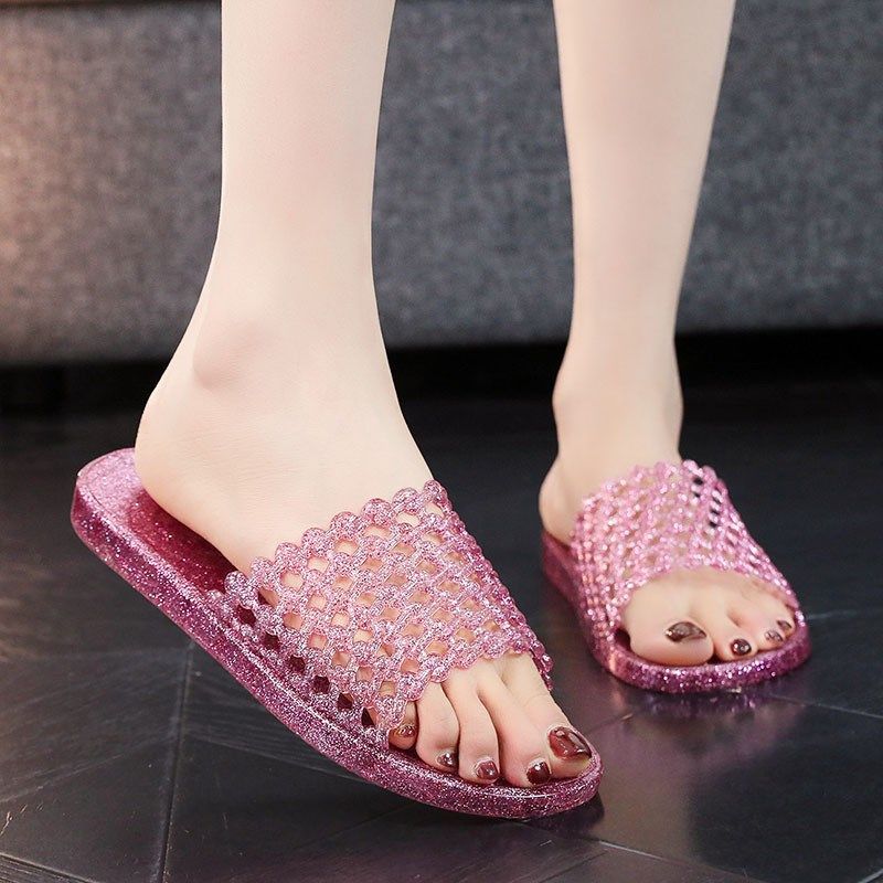 家用水晶果冻鞋厚底塑胶拖鞋女夏凉浴室洗澡防臭休闲情侣防滑新款