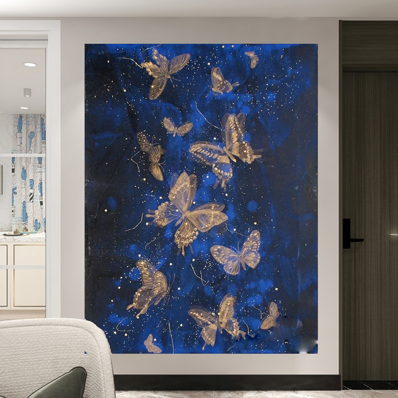 梦幻蝴蝶竖版背景布挂布房间墙布卧室背景墙画布小众高级装饰布艺图片