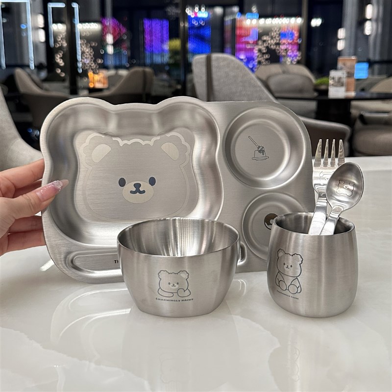 【老板娘自用】304不锈钢儿童宝宝餐盘分格幼儿园餐具吃饭套装
