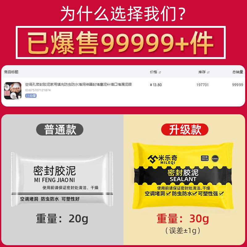 堵洞密封胶泥防老鼠空调口封堵塞泥空调孔下水道堵漏防水防霉泥胶