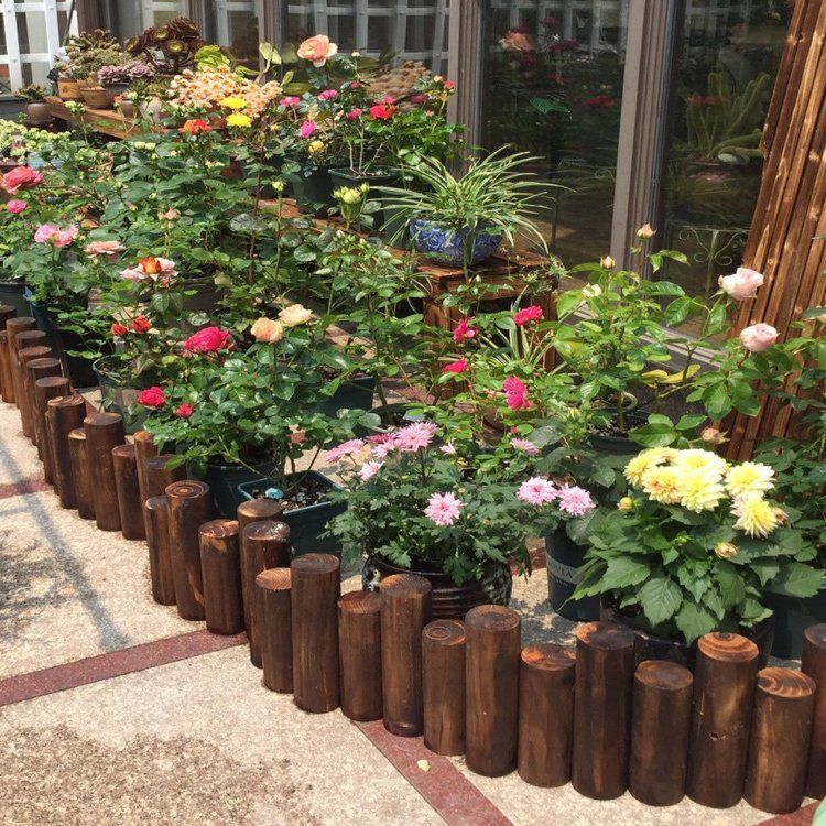 木桩连木栅栏木围栏木篱笆花园圆木护栏实木碳化防腐圣诞活动装饰