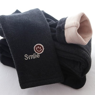 儿童两层一体打底裤女童发热蚕丝保暖裤外穿中大童厚长裤110-170