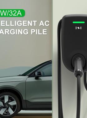 7kw欧标充电桩绿色新能源电动汽车家用户外交流桩Type2壁挂充电器