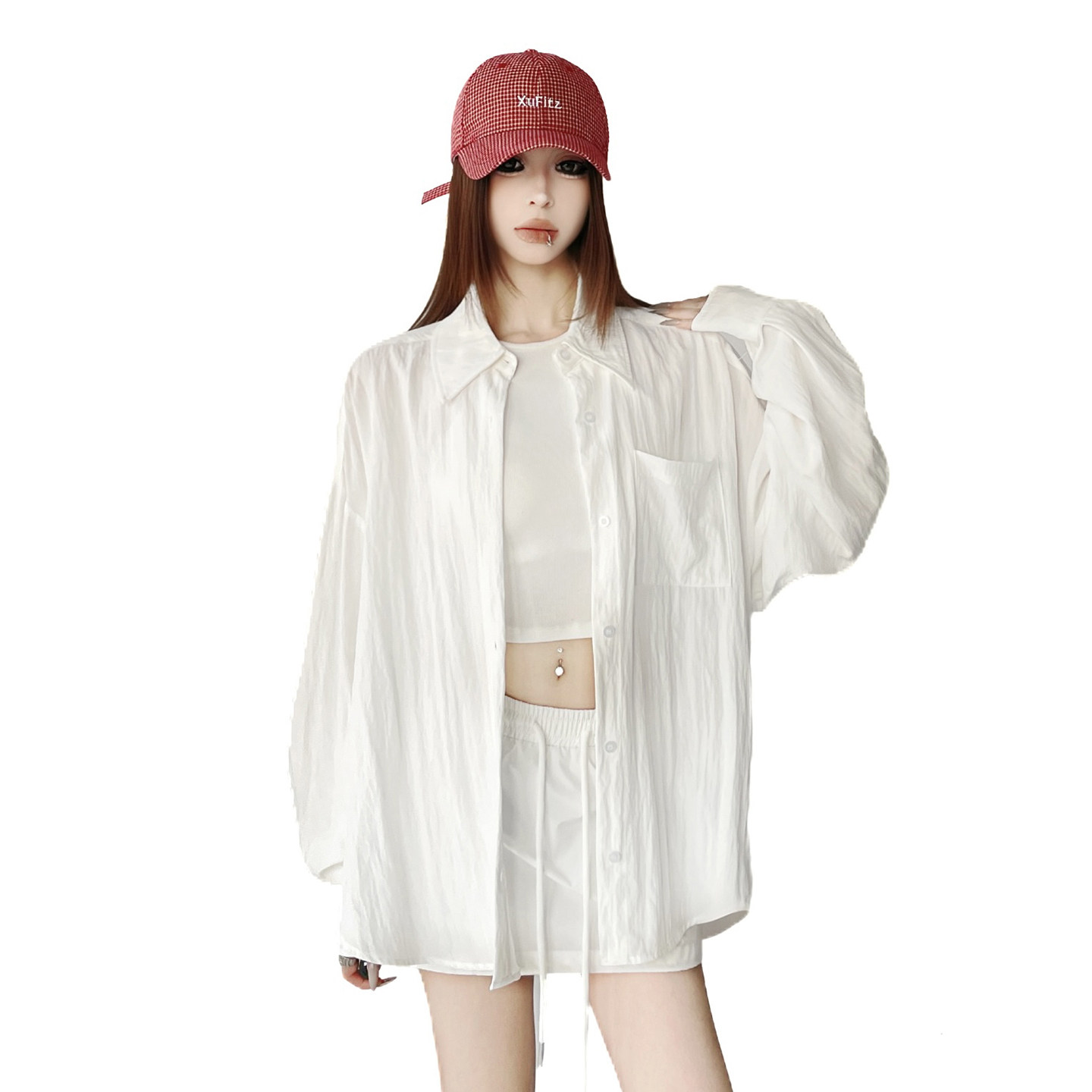 2026新款白色衬衫女宽松慵懒风oversize 长袖防晒衬衣中长款上衣