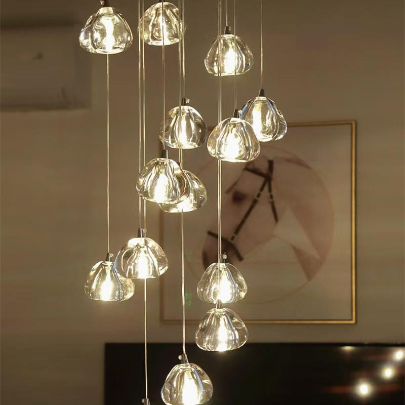 现代简约水晶楼梯吊灯loft别墅中空旋转客厅复式楼挑空长吊灯