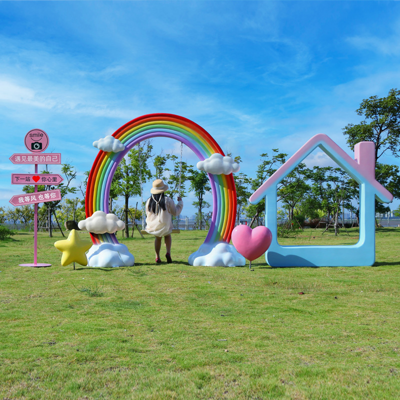 网红云朵秋千天梯相框打卡摆件雕塑景区草坪商场装饰营地户外造景