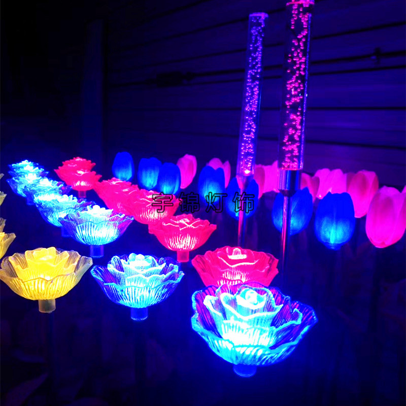 厂家直销LED玫瑰地插花灯 塑料发光仿真玫瑰花灯 户外灯光节花海