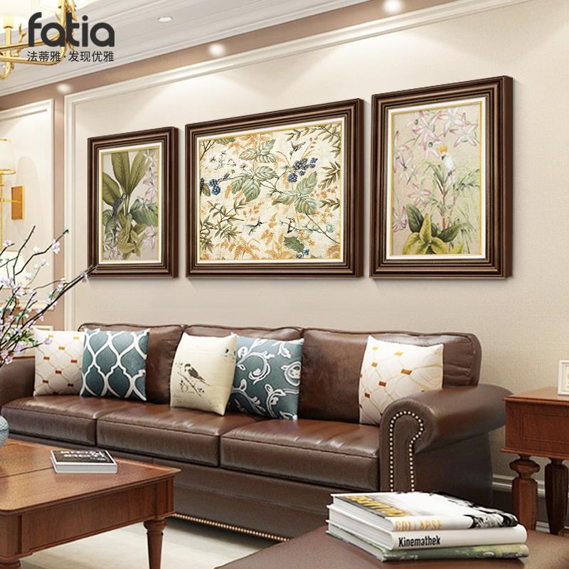 美式装饰画欧式复古三联画客厅沙发背景墙挂画法式油画高级感壁画