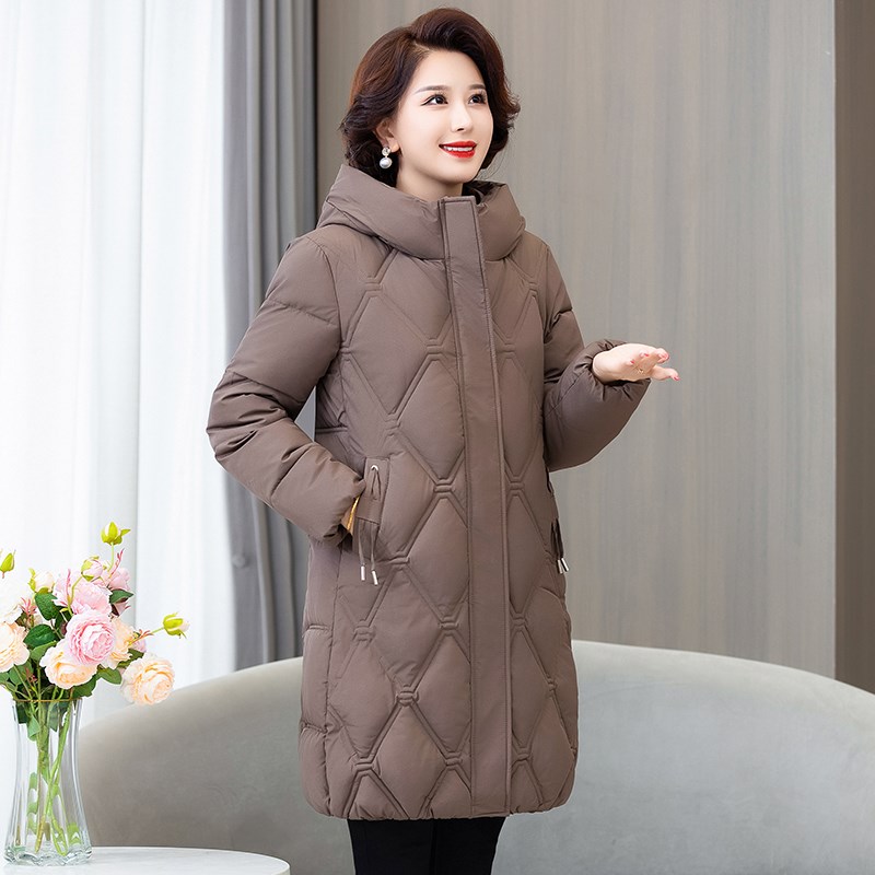 中年妈妈中长款棉衣女加肥加大码羽绒棉服中老年200斤棉袄外套冬