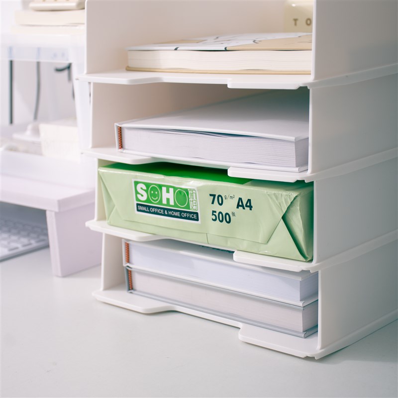 桌面文档置物架A4打印纸收纳盒不易变形PP材质多层叠加分类储物盒