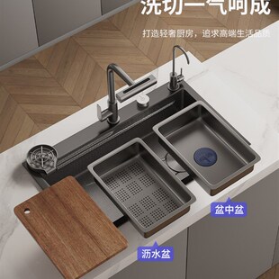 厨房水槽大单槽304不锈钢洗菜盆洗碗槽家用台中台下手工水池加厚