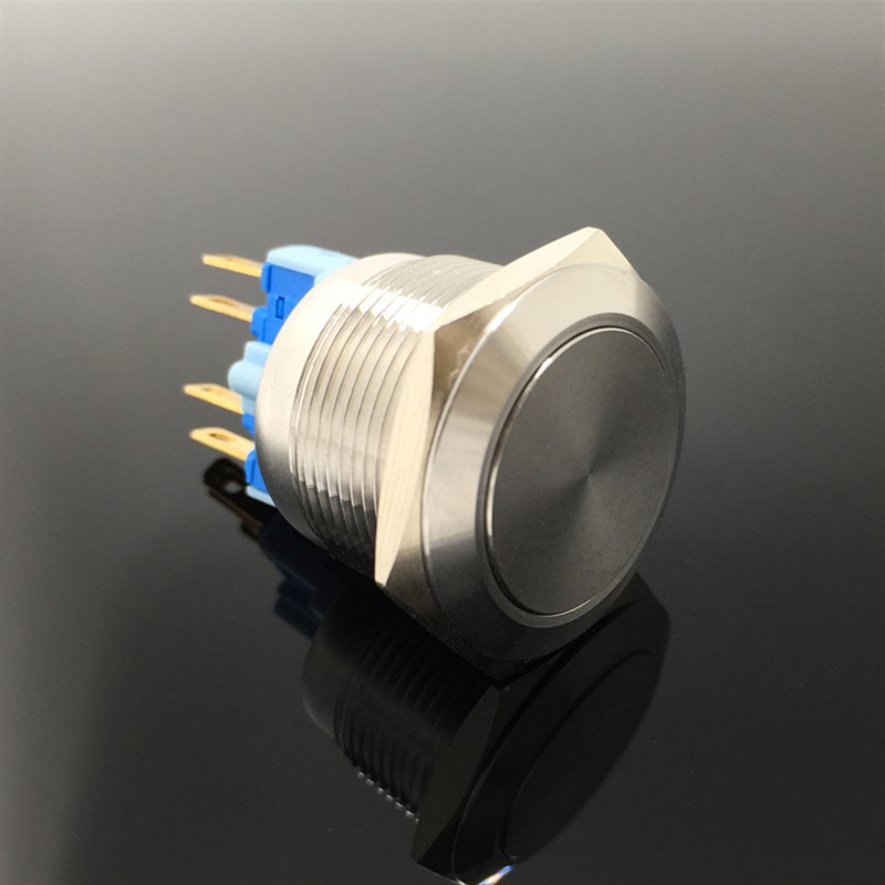 22mm金属按钮自复位点动不锈钢开关 防水 启动按钮银触点1开1闭