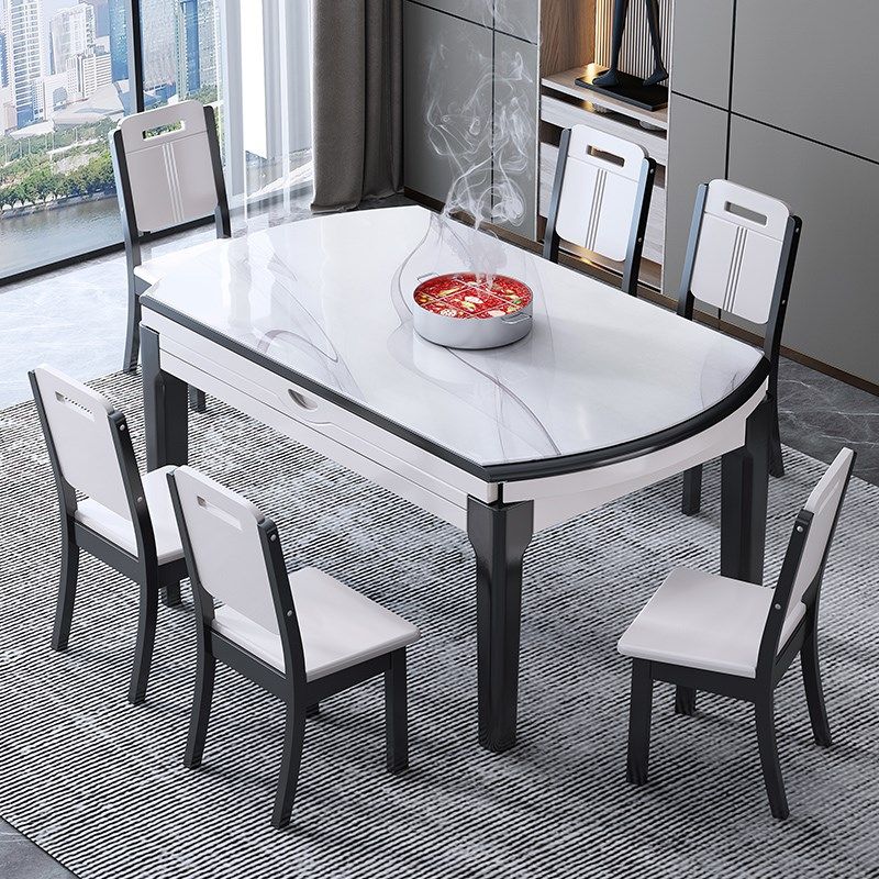 岩板餐桌椅组合轻奢现代简约小户型家用可变圆桌伸缩实木电磁炉桌,住宅家具,岩板餐桌,淘宝优惠券,粉丝福利购,淘宝优惠卷