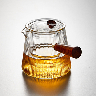 加厚木把烧水壶 侧把玻璃煮茶壶单壶耐热竖纹泡茶壶电陶炉茶具套装