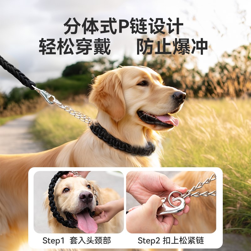 狗狗牵引绳大中型犬金毛拉布拉多狗绳子防咬断狗链子狗脖圈p绳p链