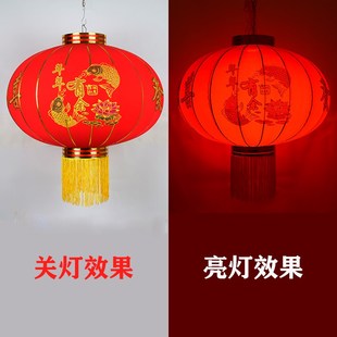 新年大红灯笼带led灯过年大门阳台挂饰春节户外大号植绒灯笼吊灯