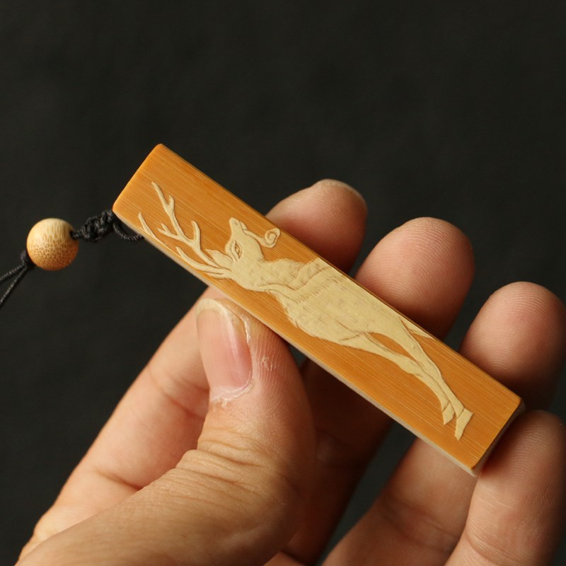 十几年老玉竹东阳名家戚挺飞本工精工留青雕刻印章挂件把件把玩竹