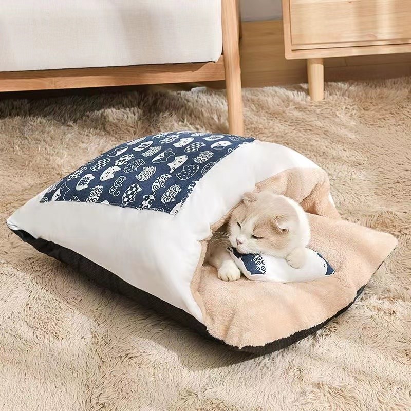 猫窝可拆洗被窝半封闭式毛绒猫睡袋猫咪狗狗睡觉保暖被子宠物用品