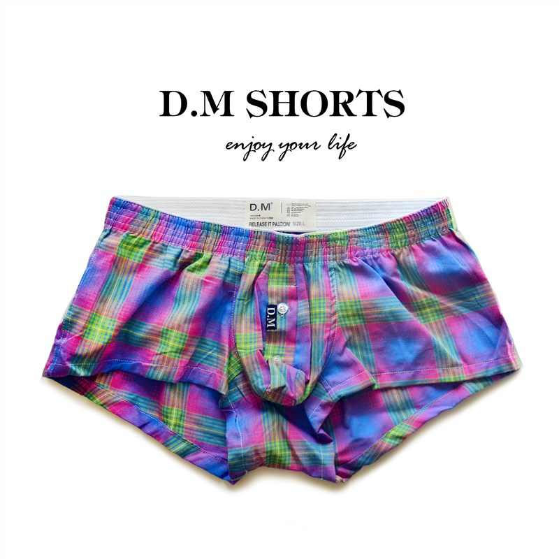D.M男士内裤透气性感格子家居短裤纯棉阿罗裤 低腰平角裤四角裤薄