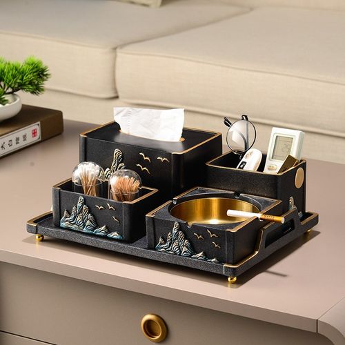 新中式高档纸巾盒烟灰缸果盘套装客厅中国风装饰桌面创意摆设摆件