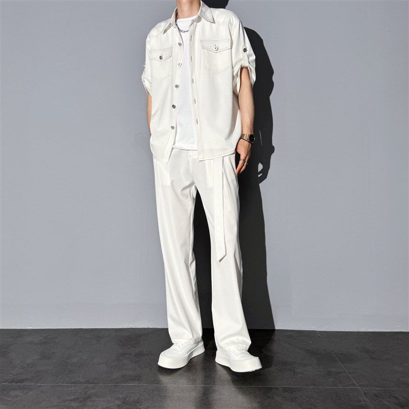 莱德的搭配 时尚宽松软牛仔套装夏季男薄款短袖衬衫裤子两件套潮,男装,时尚套装,淘宝优惠券,粉丝福利购,淘宝优惠卷