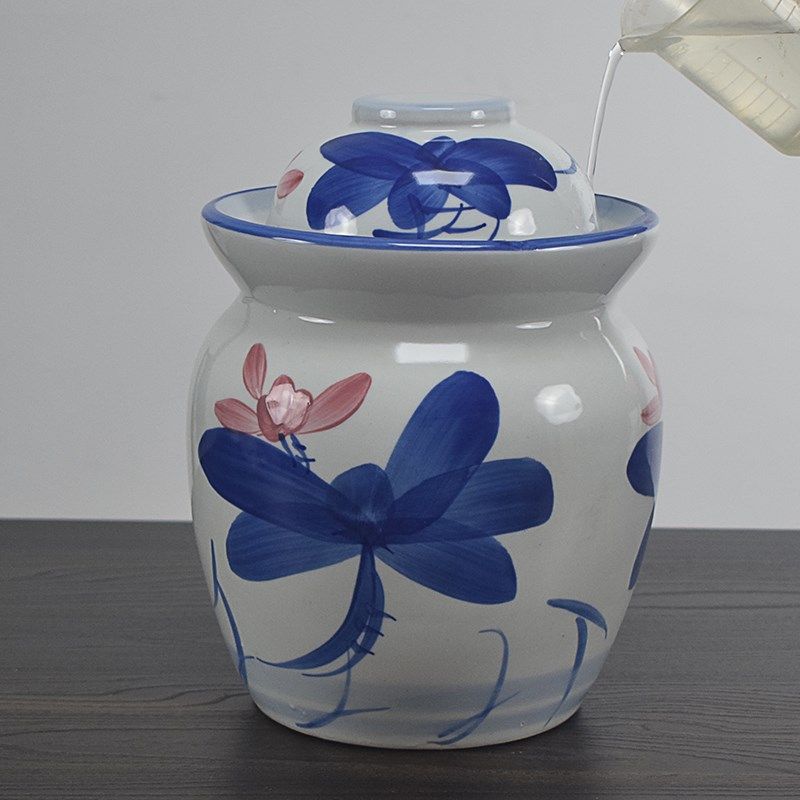 景德镇手绘陶瓷泡菜坛子带陶瓷内盖老式加水密封腌制酸菜坛果酱罐,厨房/烹饪用具,泡菜罐/坛,淘宝优惠券,粉丝福利购,淘宝优惠卷