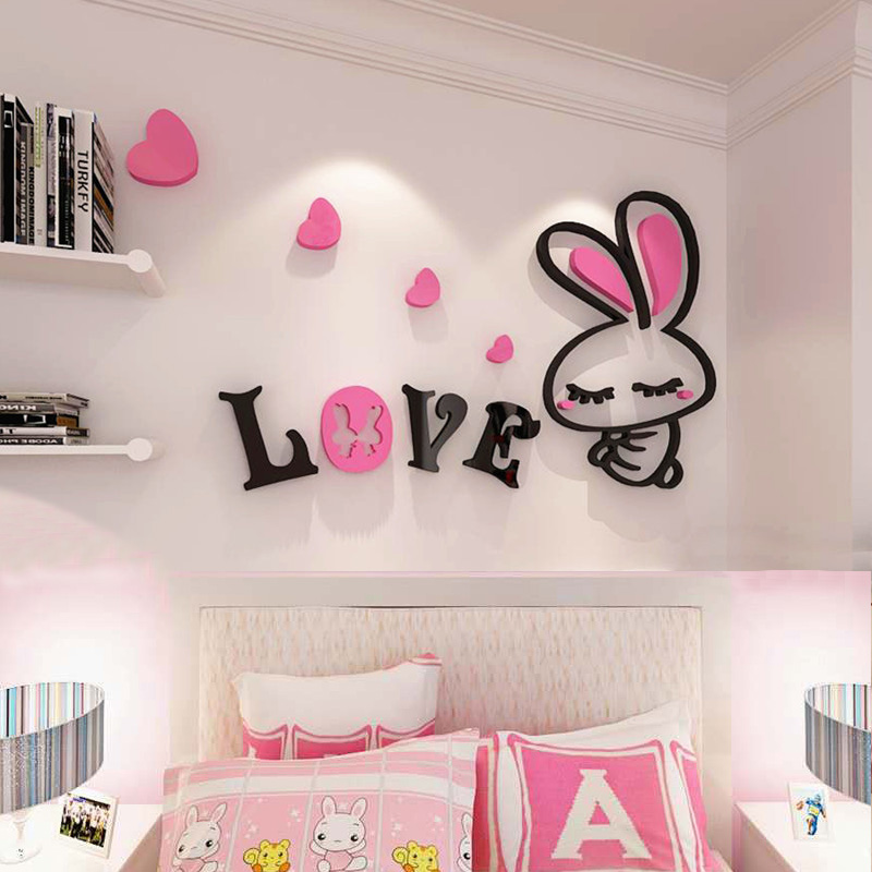 萌兔3d立体亚克力墙贴客厅卧室儿童房床头卡通电视背景墙装饰贴画图片