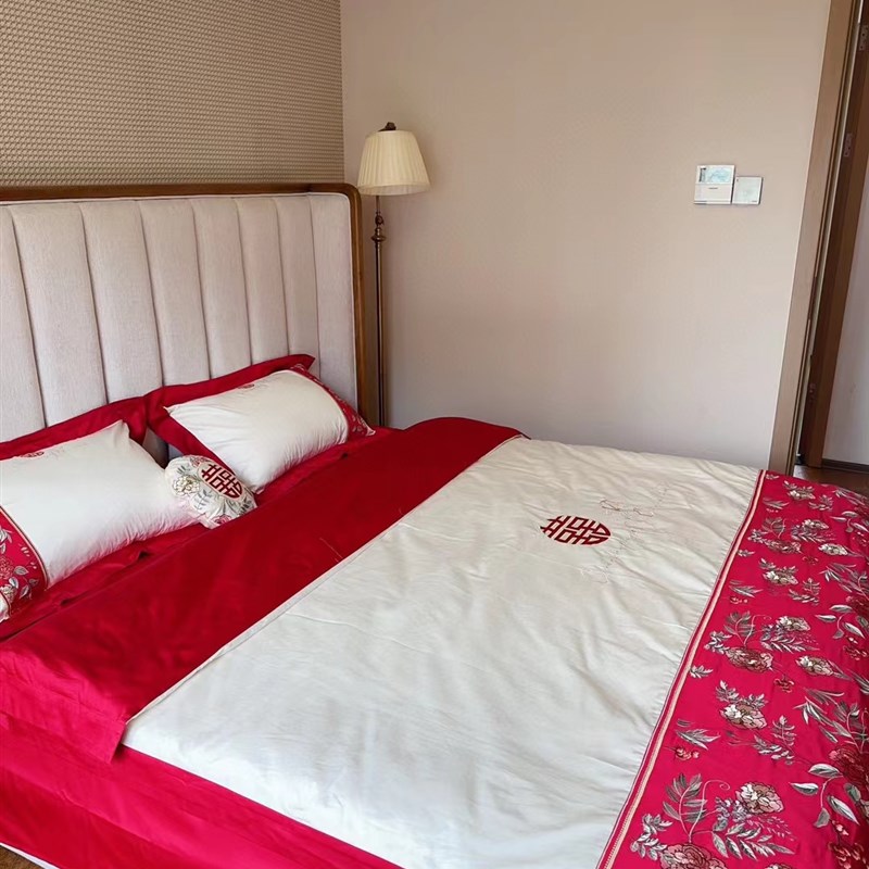 高端匹马棉花好月圆绣花四件套中西合璧好喜庆哦