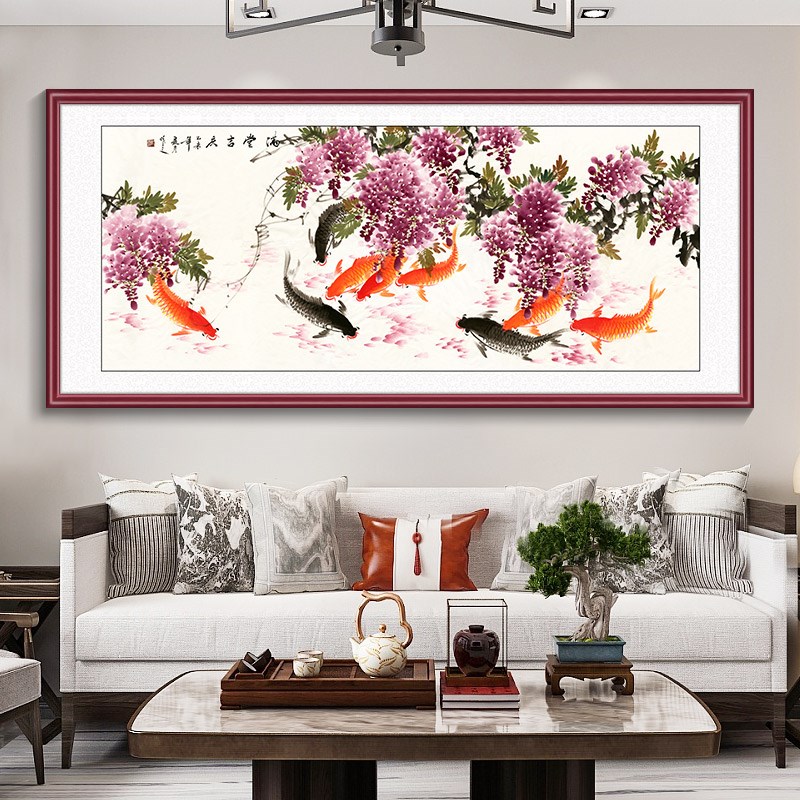 花开富贵国画牡丹花挂画新中式客厅沙发背景墙装饰画横幅花鸟壁画