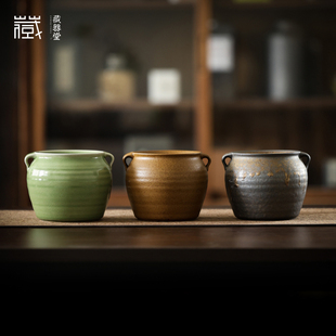 藏器堂 灰念山岚绿鎏金酱釉古朴建水茶桌茶渣缸复古家用茶具配件