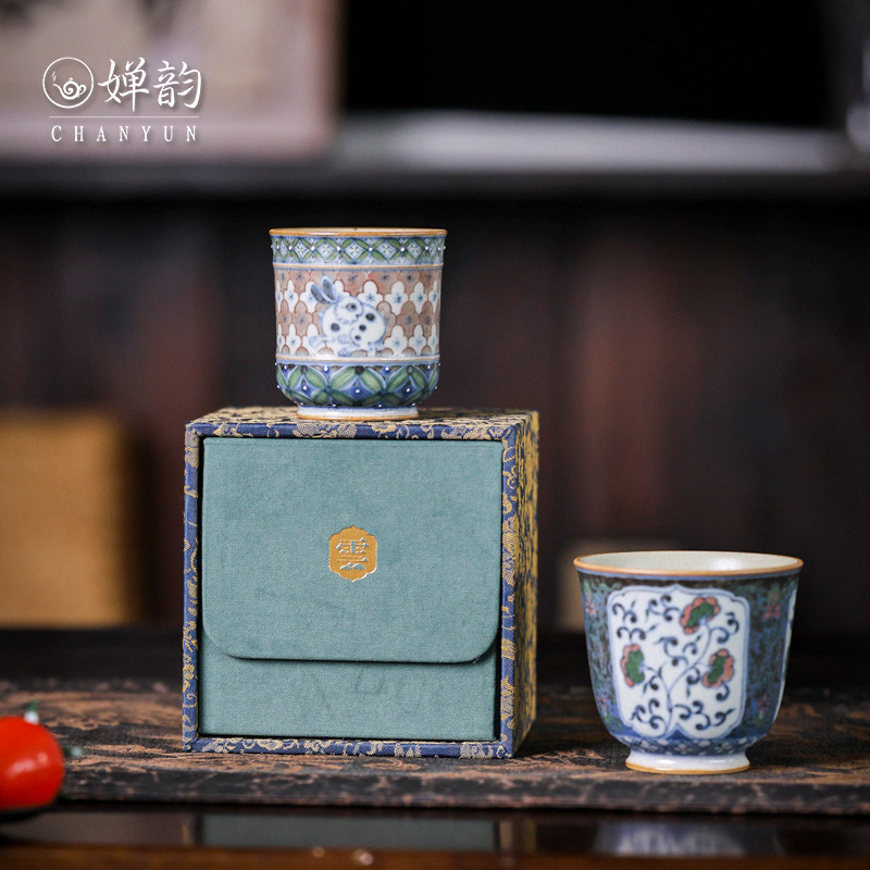 藏器堂朴云堂茶具茶杯瑞兔绮纹直筒杯缠枝灵芝曲腹杯主人杯品茗杯