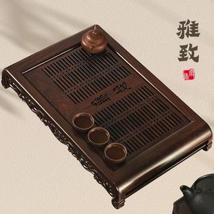 实木大号茶台功夫茶具简约轻奢茶海托盘 家用雅致黑檀木茶盘抽屉式