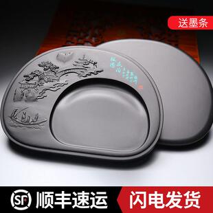 国家非遗安徽歙砚枫桥夜泊高档带盖砚台文房四宝书法天然原石黑龙