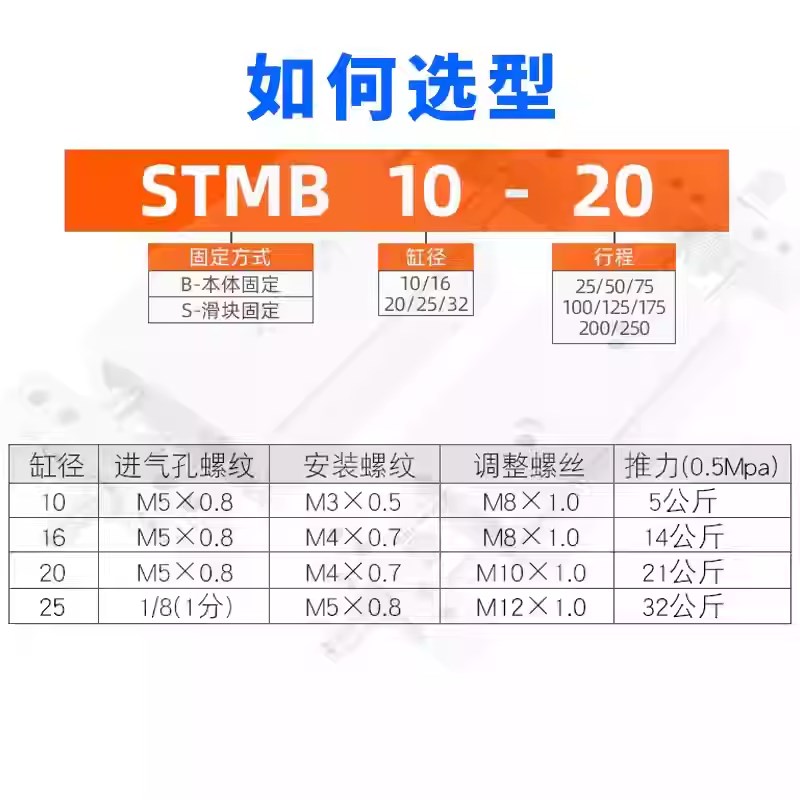 亚德客型双杆滑台气缸STMB/STMS16X25X50X75X100X125X150X175*200