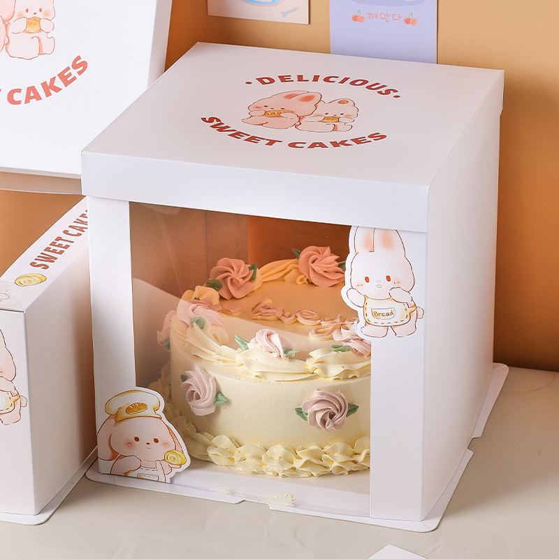 生日蛋糕盒网红双层加高透明方形甜品4/6六/8八/10/12寸包装盒子